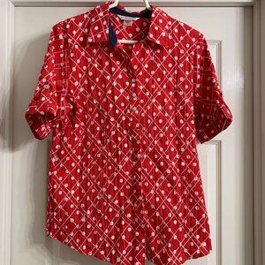 Allison Daley Women's Red and White Polka Dot Blouse, Size 10